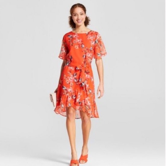 NWT A New Day Red/Orange Floral Dress - Picture 2 of 8